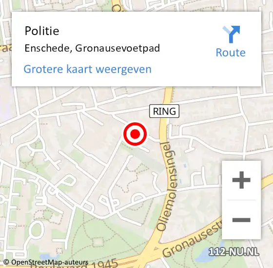 Locatie op kaart van de 112 melding: Politie Enschede, Gronausevoetpad op 23 december 2023 14:02