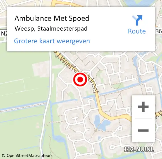 Locatie op kaart van de 112 melding: Ambulance Met Spoed Naar Weesp, Staalmeesterspad op 23 december 2023 14:09