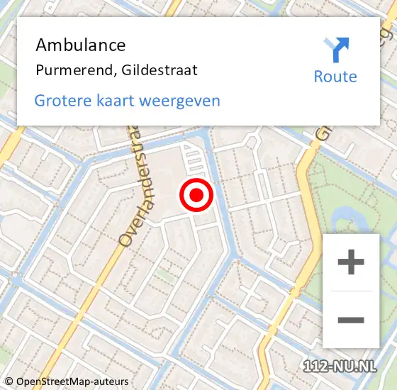 Locatie op kaart van de 112 melding: Ambulance Purmerend, Gildestraat op 23 december 2023 14:35