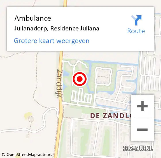 Locatie op kaart van de 112 melding: Ambulance Julianadorp, Residence Juliana op 23 december 2023 14:36