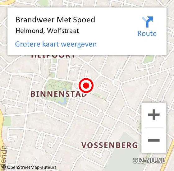Locatie op kaart van de 112 melding: Brandweer Met Spoed Naar Helmond, Wolfstraat op 23 december 2023 15:36