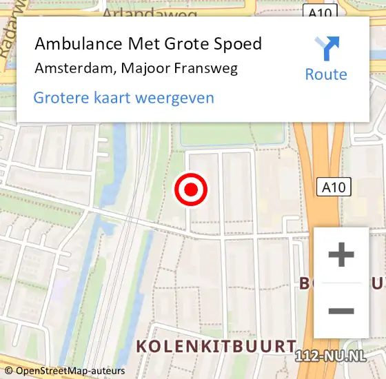 Locatie op kaart van de 112 melding: Ambulance Met Grote Spoed Naar Amsterdam, Majoor Fransweg op 23 december 2023 15:48