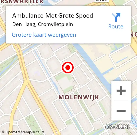 Locatie op kaart van de 112 melding: Ambulance Met Grote Spoed Naar Den Haag, Cromvlietplein op 23 december 2023 15:48