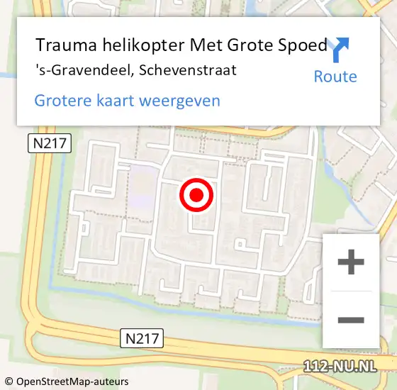 Locatie op kaart van de 112 melding: Trauma helikopter Met Grote Spoed Naar 's-Gravendeel, Schevenstraat op 23 december 2023 16:11