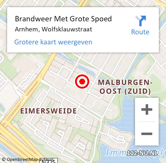 Locatie op kaart van de 112 melding: Brandweer Met Grote Spoed Naar Arnhem, Wolfsklauwstraat op 23 december 2023 16:19