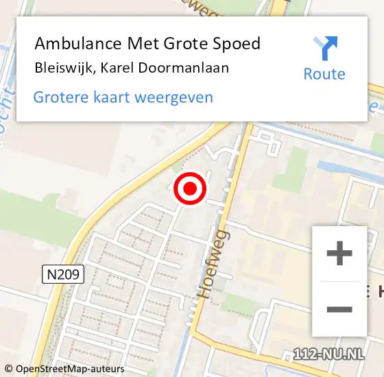 Locatie op kaart van de 112 melding: Ambulance Met Grote Spoed Naar Bleiswijk, Karel Doormanlaan op 23 december 2023 16:21