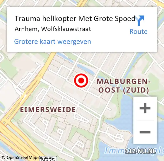 Locatie op kaart van de 112 melding: Trauma helikopter Met Grote Spoed Naar Arnhem, Wolfsklauwstraat op 23 december 2023 16:21