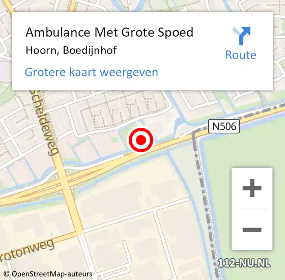 Locatie op kaart van de 112 melding: Ambulance Met Grote Spoed Naar Hoorn, Boedijnhof op 23 december 2023 17:27
