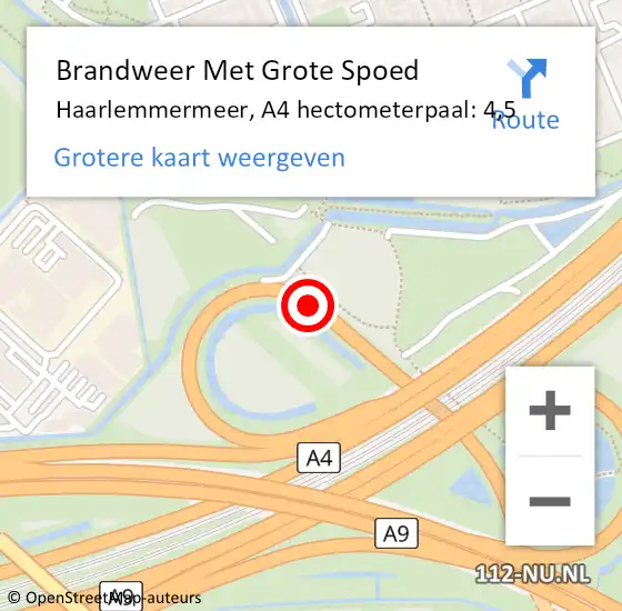 Locatie op kaart van de 112 melding: Brandweer Met Grote Spoed Naar Haarlemmermeer, A4 hectometerpaal: 4,5 op 23 december 2023 17:29