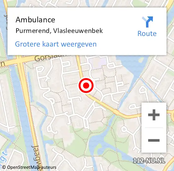 Locatie op kaart van de 112 melding: Ambulance Purmerend, Vlasleeuwenbek op 23 december 2023 17:36