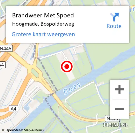 Locatie op kaart van de 112 melding: Brandweer Met Spoed Naar Hoogmade, Bospolderweg op 23 december 2023 18:11