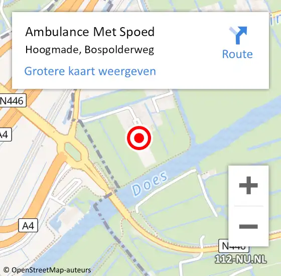 Locatie op kaart van de 112 melding: Ambulance Met Spoed Naar Hoogmade, Bospolderweg op 23 december 2023 18:12