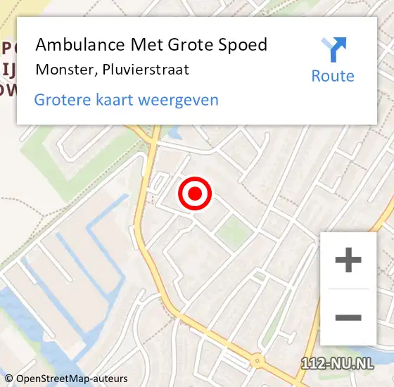 Locatie op kaart van de 112 melding: Ambulance Met Grote Spoed Naar Monster, Pluvierstraat op 23 december 2023 18:17