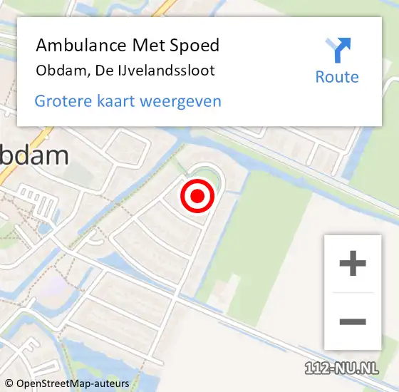 Locatie op kaart van de 112 melding: Ambulance Met Spoed Naar Obdam, De IJvelandssloot op 23 december 2023 18:19