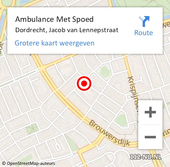 Locatie op kaart van de 112 melding: Ambulance Met Spoed Naar Dordrecht, Jacob van Lennepstraat op 23 december 2023 18:38