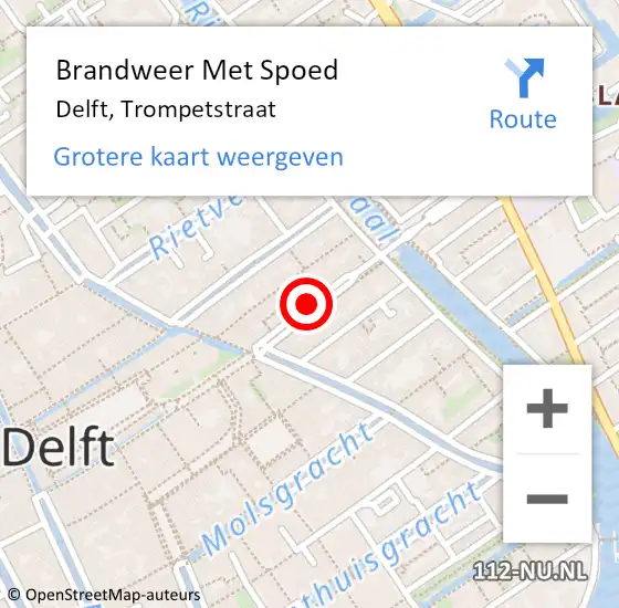 Locatie op kaart van de 112 melding: Brandweer Met Spoed Naar Delft, Trompetstraat op 23 december 2023 18:54