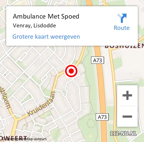 Locatie op kaart van de 112 melding: Ambulance Met Spoed Naar Venray, Lisdodde op 19 september 2014 14:16