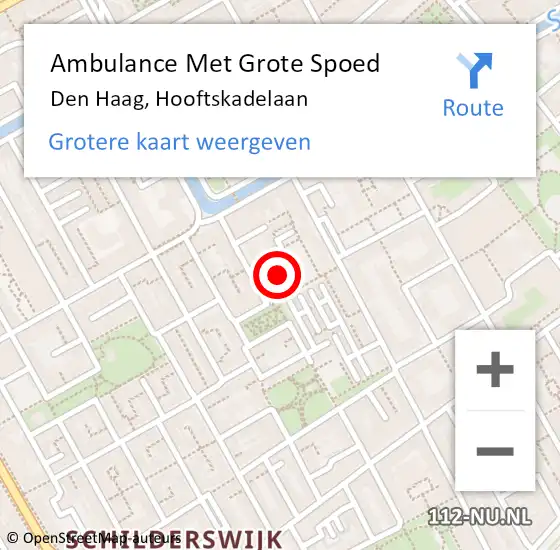 Locatie op kaart van de 112 melding: Ambulance Met Grote Spoed Naar Den Haag, Hooftskadelaan op 23 december 2023 19:07