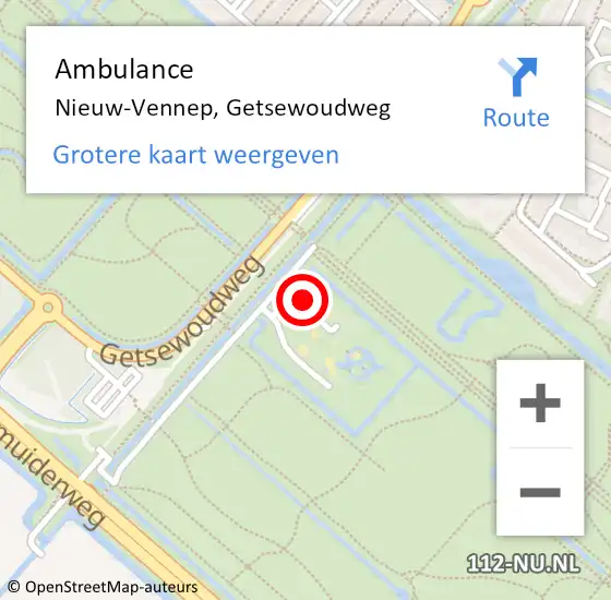 Locatie op kaart van de 112 melding: Ambulance Nieuw-Vennep, Getsewoudweg op 23 december 2023 20:10