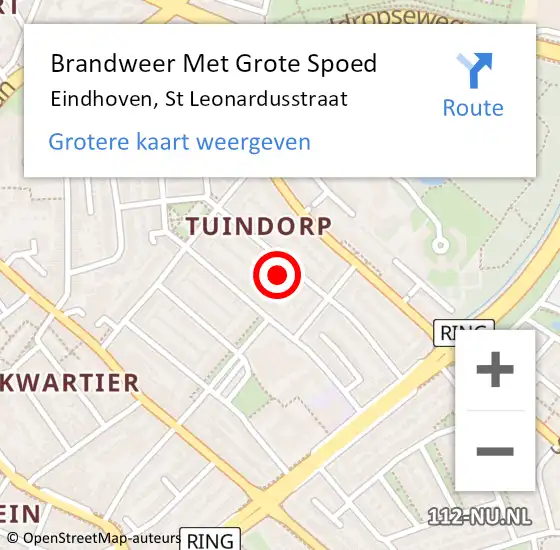 Locatie op kaart van de 112 melding: Brandweer Met Grote Spoed Naar Eindhoven, St Leonardusstraat op 23 december 2023 20:46