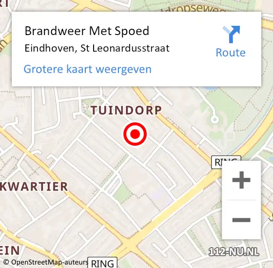 Locatie op kaart van de 112 melding: Brandweer Met Spoed Naar Eindhoven, St Leonardusstraat op 23 december 2023 20:47