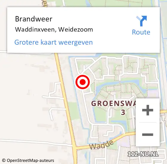 Locatie op kaart van de 112 melding: Brandweer Waddinxveen, Weidezoom op 23 december 2023 21:03