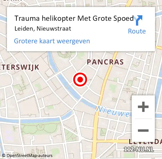 Locatie op kaart van de 112 melding: Trauma helikopter Met Grote Spoed Naar Leiden, Nieuwstraat op 23 december 2023 21:08