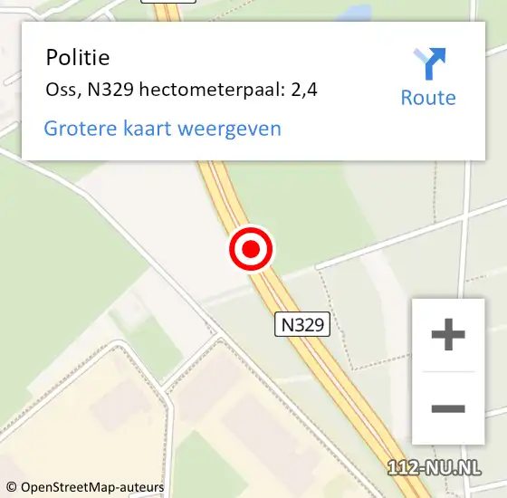 Locatie op kaart van de 112 melding: Politie Oss, N329 hectometerpaal: 2,4 op 23 december 2023 21:58