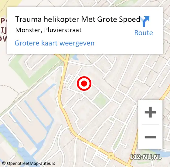 Locatie op kaart van de 112 melding: Trauma helikopter Met Grote Spoed Naar Monster, Pluvierstraat op 23 december 2023 22:38