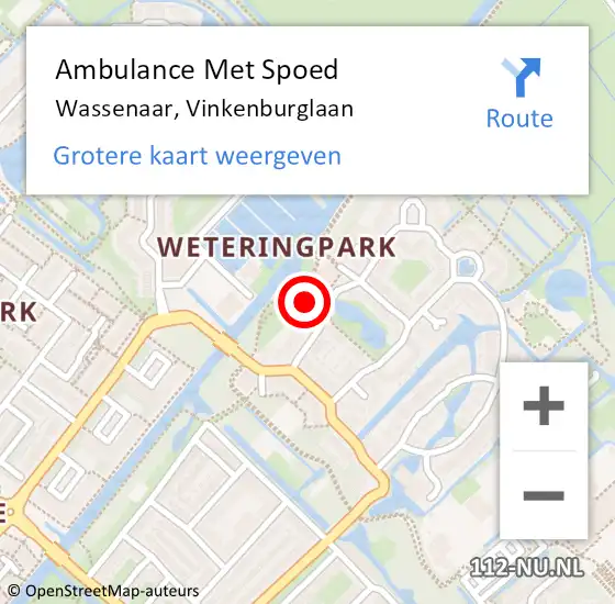 Locatie op kaart van de 112 melding: Ambulance Met Spoed Naar Wassenaar, Vinkenburglaan op 23 december 2023 22:40