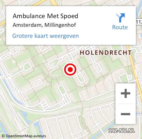 Locatie op kaart van de 112 melding: Ambulance Met Spoed Naar Amsterdam, Millingenhof op 23 december 2023 23:01