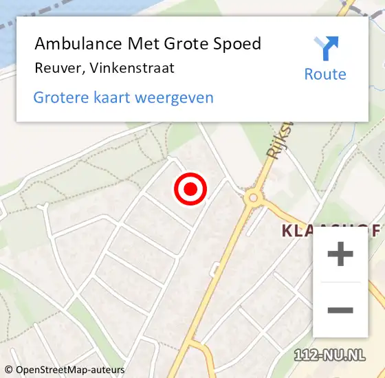 Locatie op kaart van de 112 melding: Ambulance Met Grote Spoed Naar Reuver, Vinkenstraat op 24 december 2023 00:28