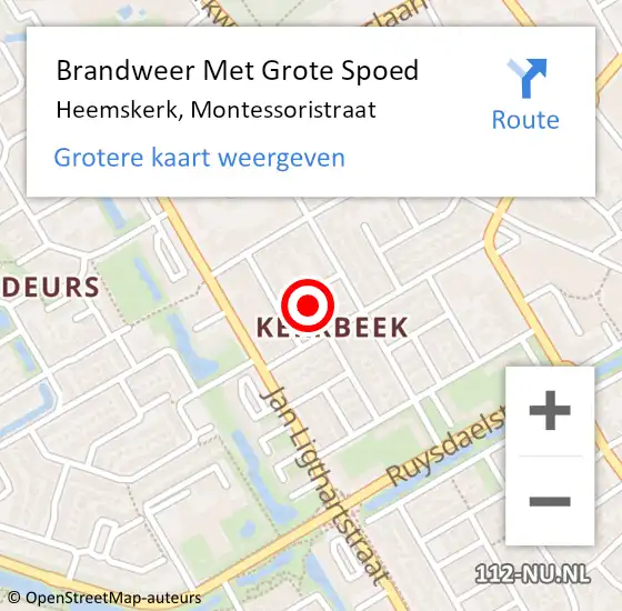 Locatie op kaart van de 112 melding: Brandweer Met Grote Spoed Naar Heemskerk, Montessoristraat op 24 december 2023 00:44