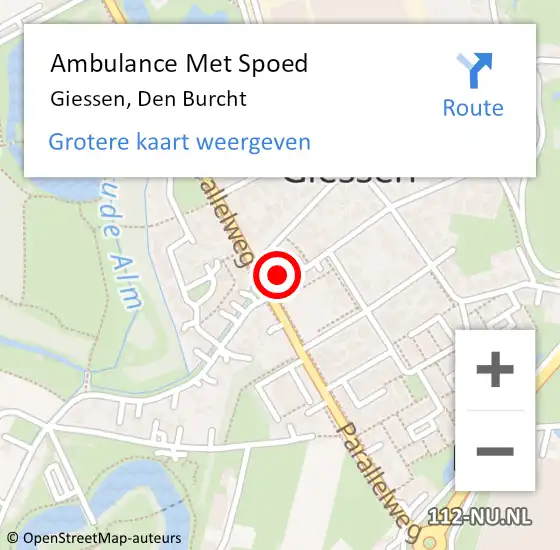 Locatie op kaart van de 112 melding: Ambulance Met Spoed Naar Giessen, Den Burcht op 24 december 2023 04:30