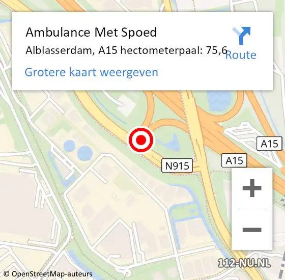 Locatie op kaart van de 112 melding: Ambulance Met Spoed Naar Alblasserdam, A15 hectometerpaal: 75,6 op 24 december 2023 05:15