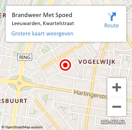 Locatie op kaart van de 112 melding: Brandweer Met Spoed Naar Leeuwarden, Kwartelstraat op 24 december 2023 05:53