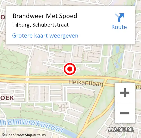 Locatie op kaart van de 112 melding: Brandweer Met Spoed Naar Tilburg, Schubertstraat op 24 december 2023 06:00