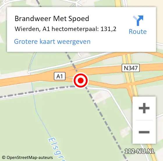 Locatie op kaart van de 112 melding: Brandweer Met Spoed Naar Wierden, A1 hectometerpaal: 131,2 op 24 december 2023 06:12