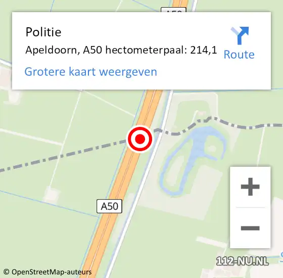 Locatie op kaart van de 112 melding: Politie Apeldoorn, A50 hectometerpaal: 214,1 op 24 december 2023 07:06