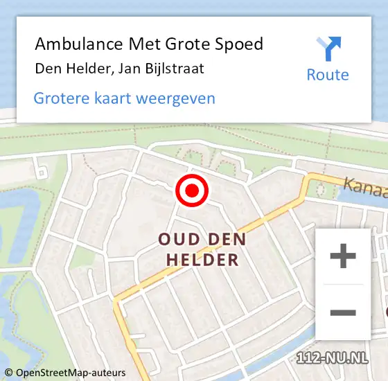 Locatie op kaart van de 112 melding: Ambulance Met Grote Spoed Naar Den Helder, Jan Bijlstraat op 24 december 2023 07:44