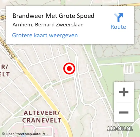 Locatie op kaart van de 112 melding: Brandweer Met Grote Spoed Naar Arnhem, Bernard Zweerslaan op 24 december 2023 08:51