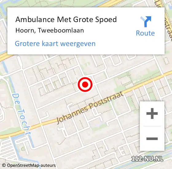 Locatie op kaart van de 112 melding: Ambulance Met Grote Spoed Naar Hoorn, Tweeboomlaan op 24 december 2023 09:17