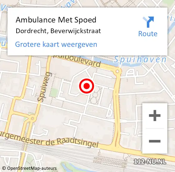 Locatie op kaart van de 112 melding: Ambulance Met Spoed Naar Dordrecht, Beverwijckstraat op 24 december 2023 10:26