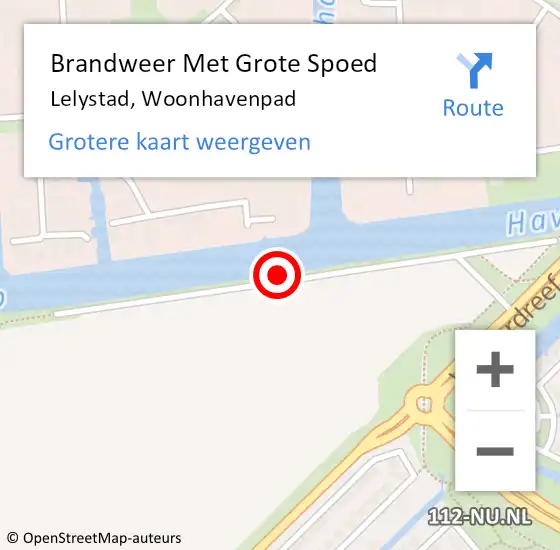 Locatie op kaart van de 112 melding: Brandweer Met Grote Spoed Naar Lelystad, Woonhavenpad op 24 december 2023 10:59