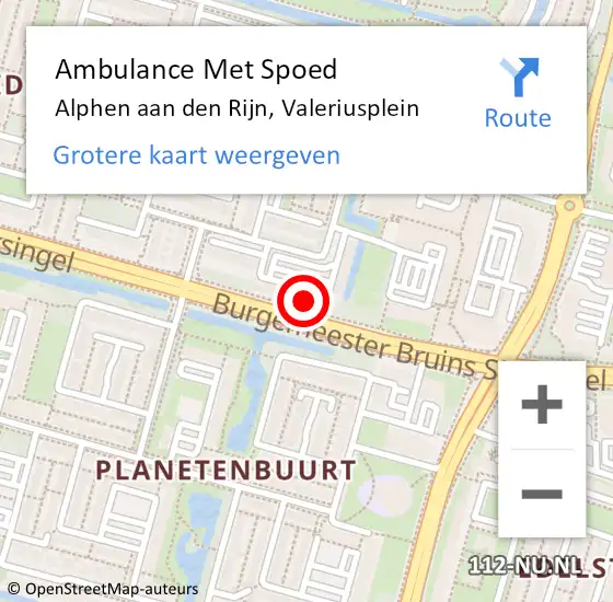 Locatie op kaart van de 112 melding: Ambulance Met Spoed Naar Alphen aan den Rijn, Valeriusplein op 24 december 2023 11:14