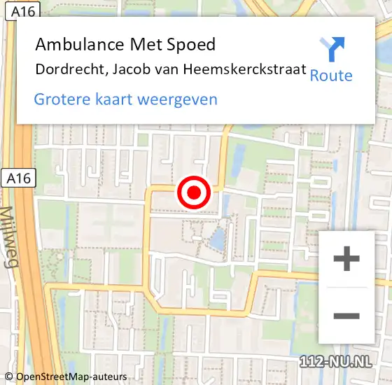 Locatie op kaart van de 112 melding: Ambulance Met Spoed Naar Dordrecht, Jacob van Heemskerckstraat op 24 december 2023 11:18