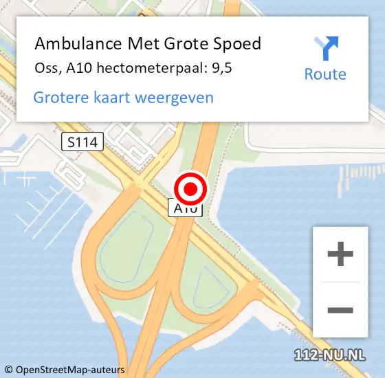 Locatie op kaart van de 112 melding: Ambulance Met Grote Spoed Naar Oss, A10 hectometerpaal: 9,5 op 24 december 2023 11:38