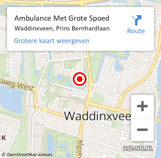 Locatie op kaart van de 112 melding: Ambulance Met Grote Spoed Naar Waddinxveen, Prins Bernhardlaan op 24 december 2023 11:53