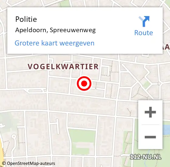 Locatie op kaart van de 112 melding: Politie Apeldoorn, Spreeuwenweg op 24 december 2023 12:15