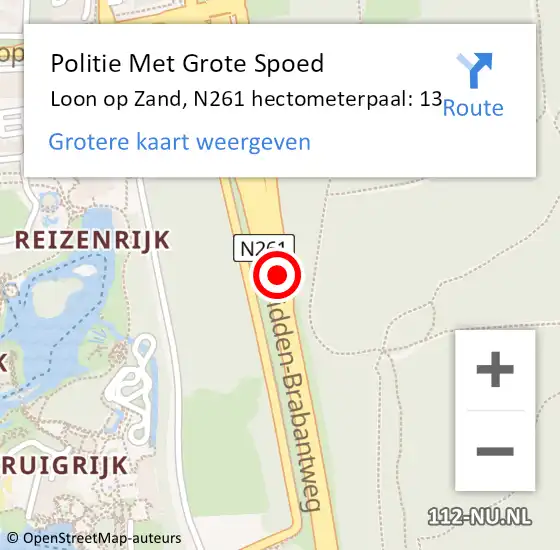 Locatie op kaart van de 112 melding: Politie Met Grote Spoed Naar Loon op Zand, N261 hectometerpaal: 13 op 24 december 2023 12:38